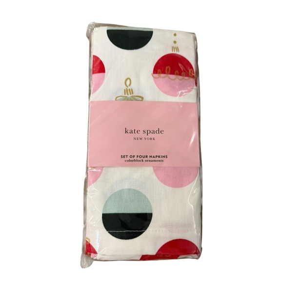 Kate Spade Colourblock Ornaments Set of 4 Napkins Cotton Holiday Christmas - Picture 6 of 6
